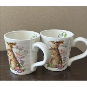 Coffee Mugs Set Of 2 Cups New Easter Bunny Floral Spring Pattern